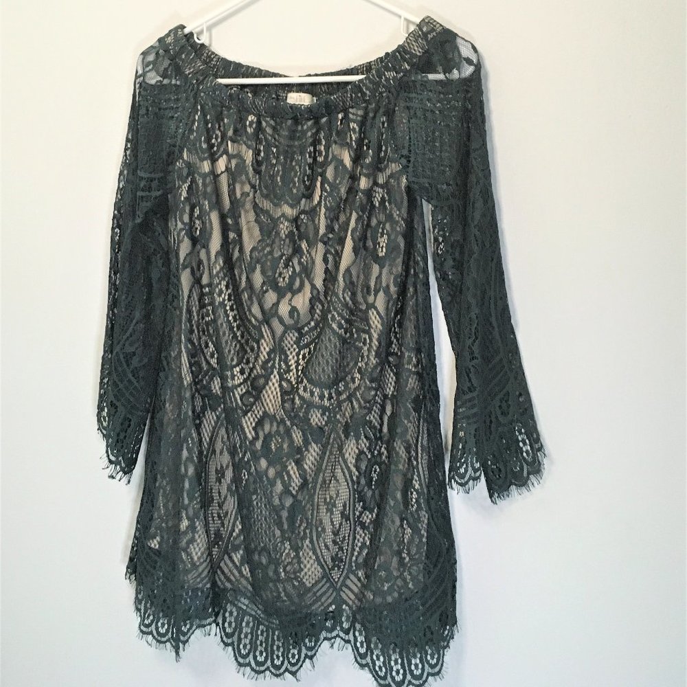 Long  Sleeve off the shoulder lace Dress